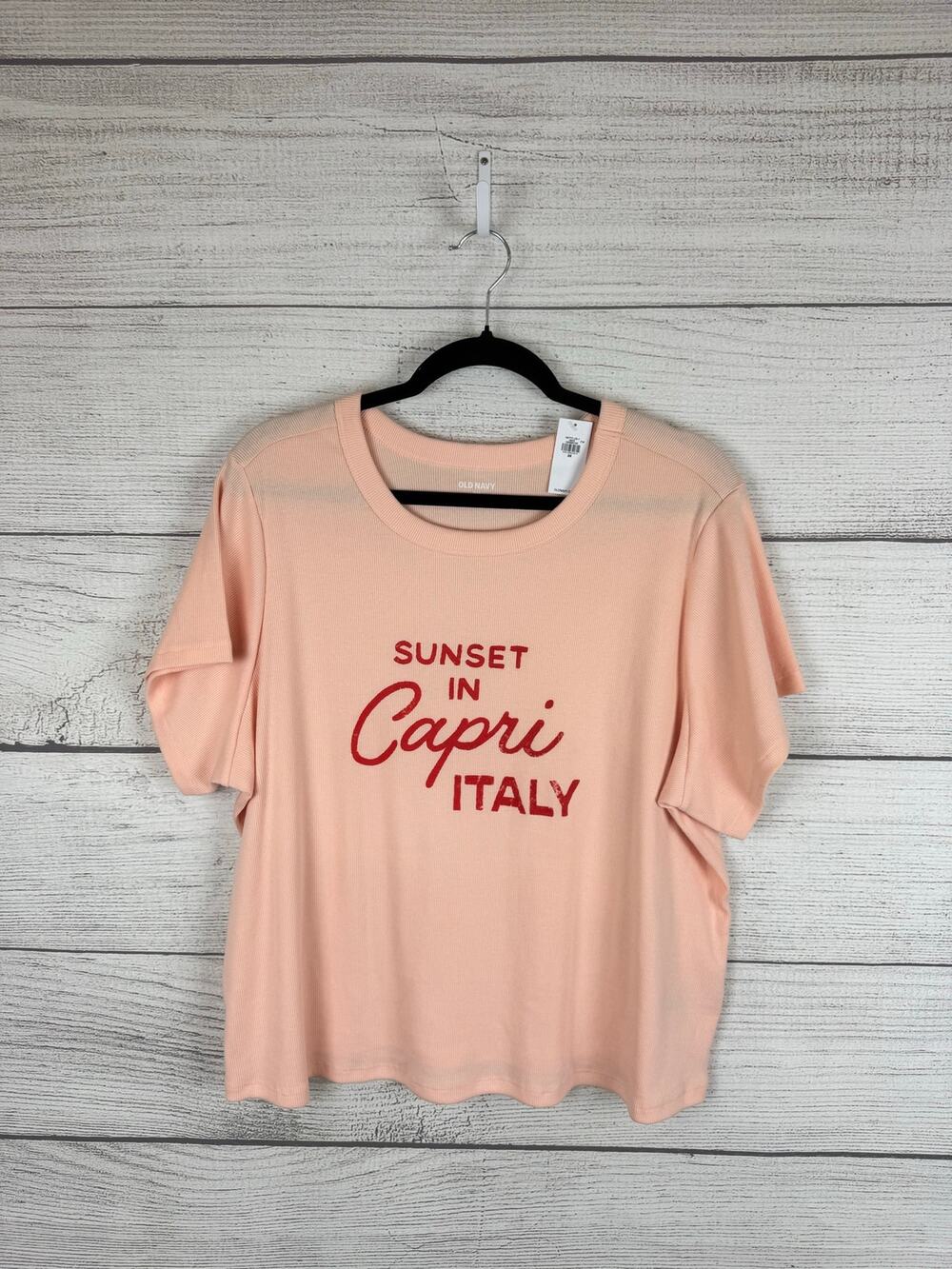 Old Navy Plus Size Orange Snug Fit Sunset in Capri Italy Graphic Tee Size 3X